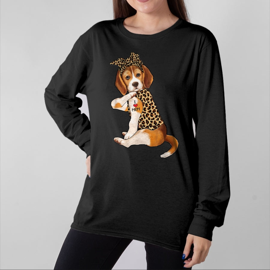 Dog Love Shirt, Dog Lover Gift T-Shirt/Hoodie/Sweatshirt HLT00 - Beagle Dog Lover Tee I Love Mom Tattoo Leopard Mothers Day T-Shirt
