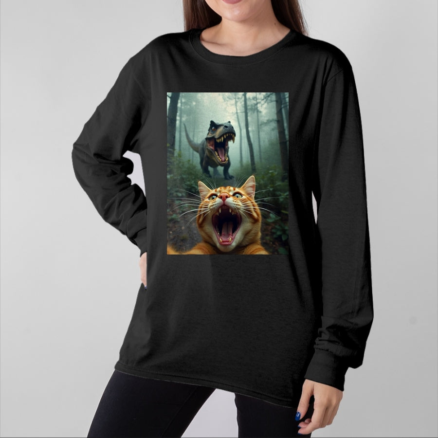 Best Dinosaur Lover Shirt, Funny Dinosaur UnisexT-Shirt/Hoodie/Sweatshirt HLT00 -Cat Selfie with T-Rex Dinosaur T-Shirt, Men, Black, 3X-Large