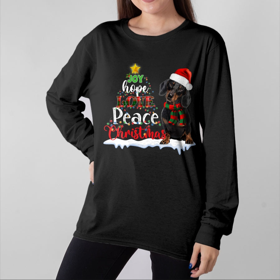 Dog Love Shirt, Dog Lover Gift T-Shirt/Hoodie/Sweatshirt HLT00 - Cute Dachshund Joy Hope Love Peace Christmas Xmas Wiener Dog T-Shirt