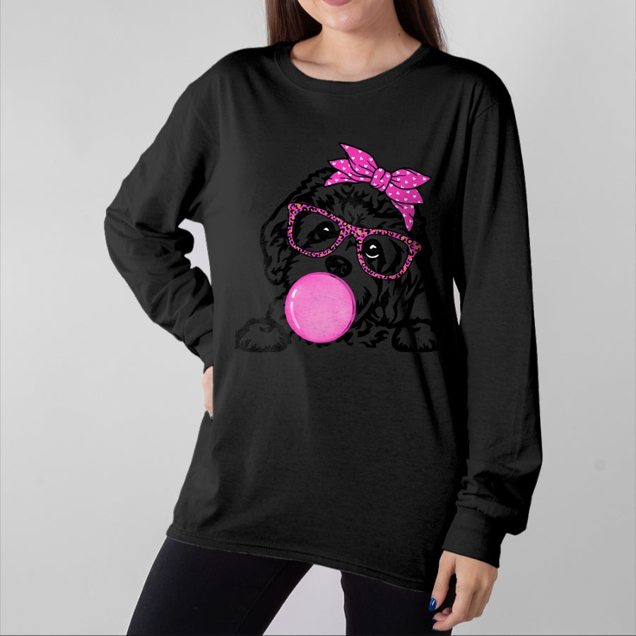 Dog Love Shirt, Dog Lover Gift T-Shirt/Hoodie/Sweatshirt HLT00 - Cavapoo dog mom with bubble gum bandana glasses T-Shirt