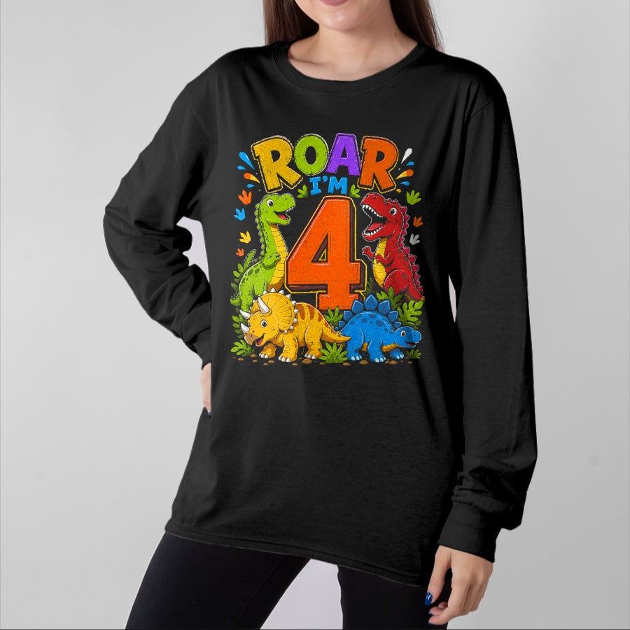 Best Dinosaur Lover Shirt, Funny Dinosaur UnisexT-Shirt/Hoodie/Sweatshirt HLT00 - Dinosaur 4th Four Roar I_m 4 Birthday 4 Year Old Boys Gifts T-Shirt