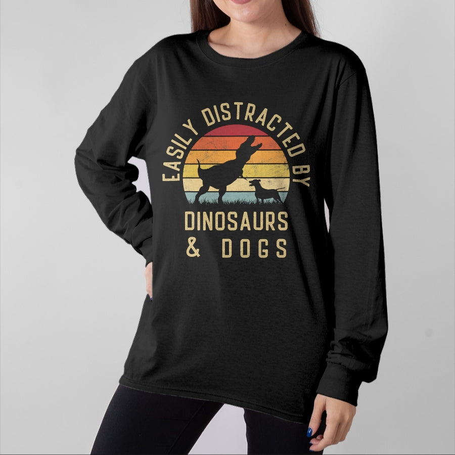 Best Dinosaur Lover Shirt, Funny Dinosaur UnisexT-Shirt/Hoodie/Sweatshirt HLT00 - Easily distracted by Dinosaurs and dogs I heart Dinosaur dog T-Shirt