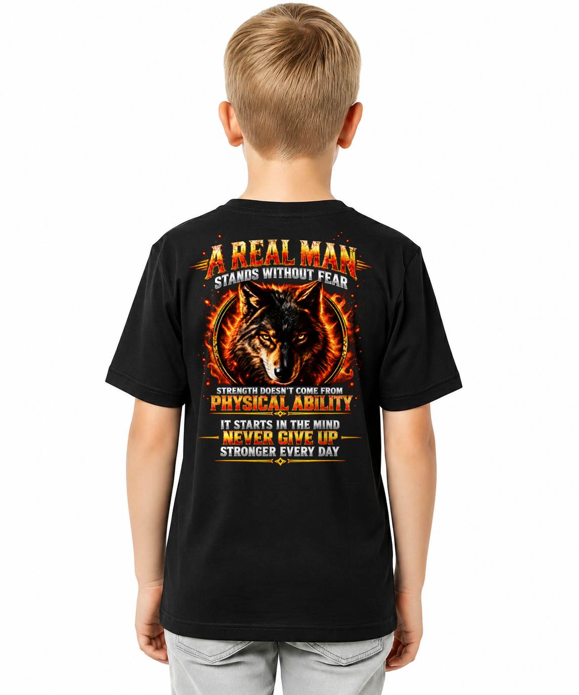 ANIMAL SPIRIT WOLF SHIRT - A REAL MAN STANDS WITHOUT FEAR - TOBY00 (SKU2609-122)