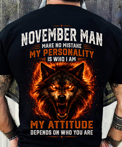 ANIMAL SPIRIT WOLF SHIRT - NOVEMBER MAN MAKE NO MISTAKE  - toby11 (SKU2608-109-11)