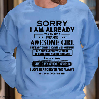 Sorry I Am Already Taken By A Freaking Awesome Girl - Gift For Husband From Wife - TOBY00 (SKU-TSRGIRL-00)