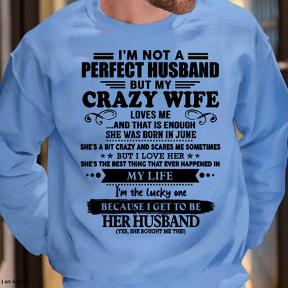June - I Am Not A Perfect Husband But My Crazy Wife Love Me And That Is Enough - Gift For Husband From Wife - TOBY06 (SKU-QHUSBAND-06)