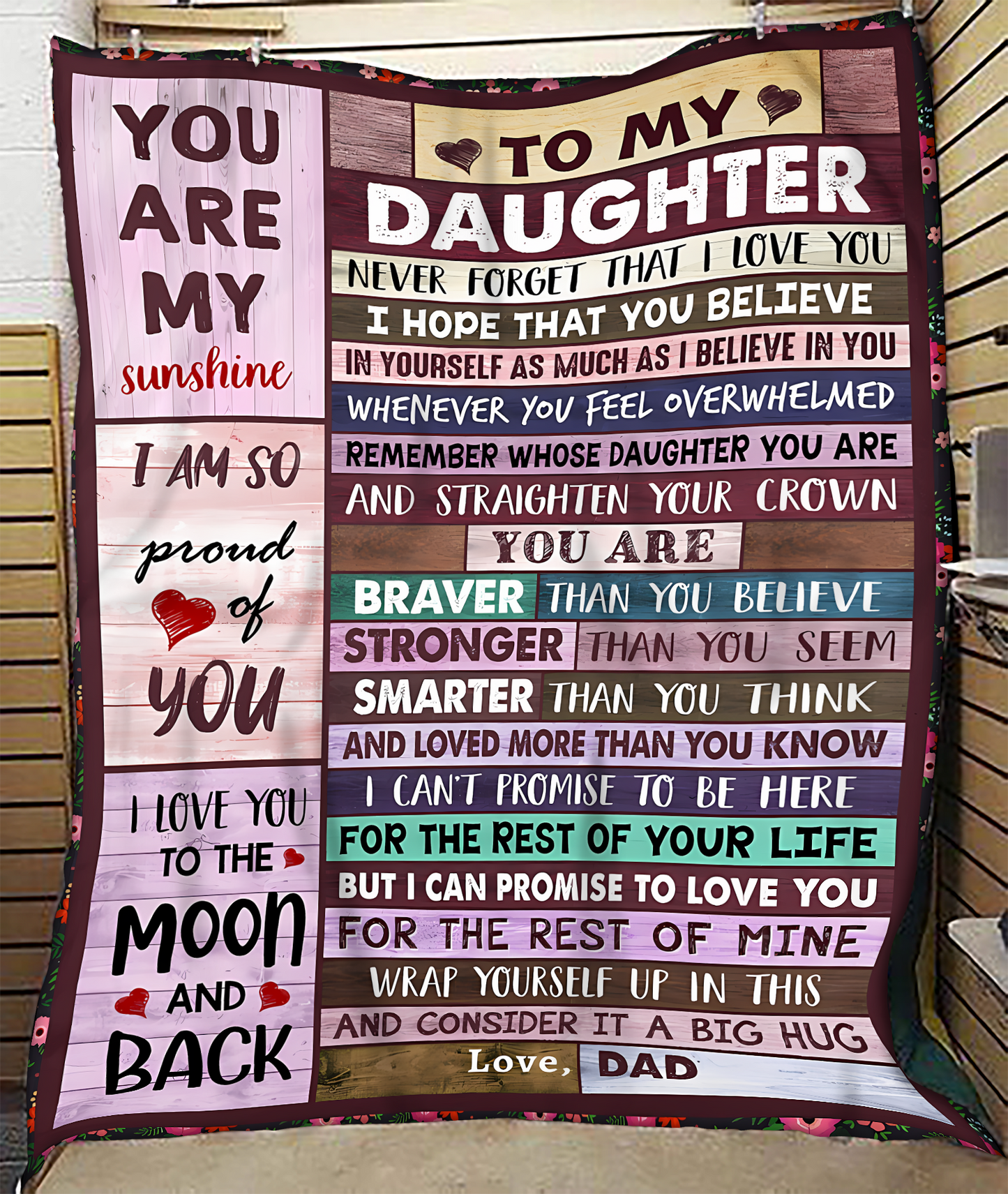 BLANKET FOR DAUGHTER – COMFORT & WARMTH GIFT FROM DAD Sherpa Fleece Quilt Blanket TOBY00