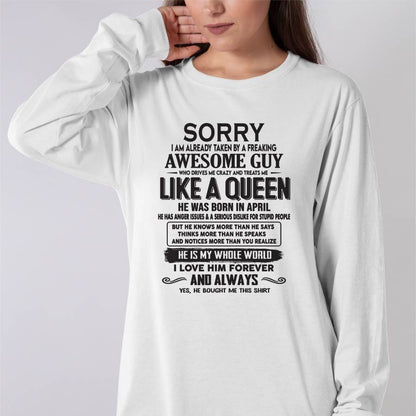April - Sorry I am already taken by a freaking awesome guy - Gift for Wife From Husband - TOBY04 (SKU08-25-04)