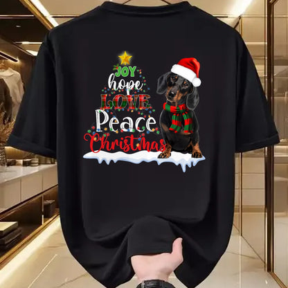Dog Love Shirt, Dog Lover Gift T-Shirt/Hoodie/Sweatshirt HLT00 - Cute Dachshund Joy Hope Love Peace Christmas Xmas Wiener Dog T-Shirt