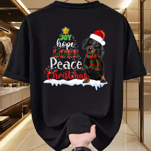 Dog Love Shirt, Dog Lover Gift T-Shirt/Hoodie/Sweatshirt HLT00 - Cute Dachshund Joy Hope Love Peace Christmas Xmas Wiener Dog T-Shirt