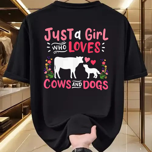 Dog Love Shirt, Dog Lover Gift T-Shirt/Hoodie/Sweatshirt HLT00 - Cow Lover Gift Just a Girl Who Loves Cows and Dogs Farmer T-Shirt