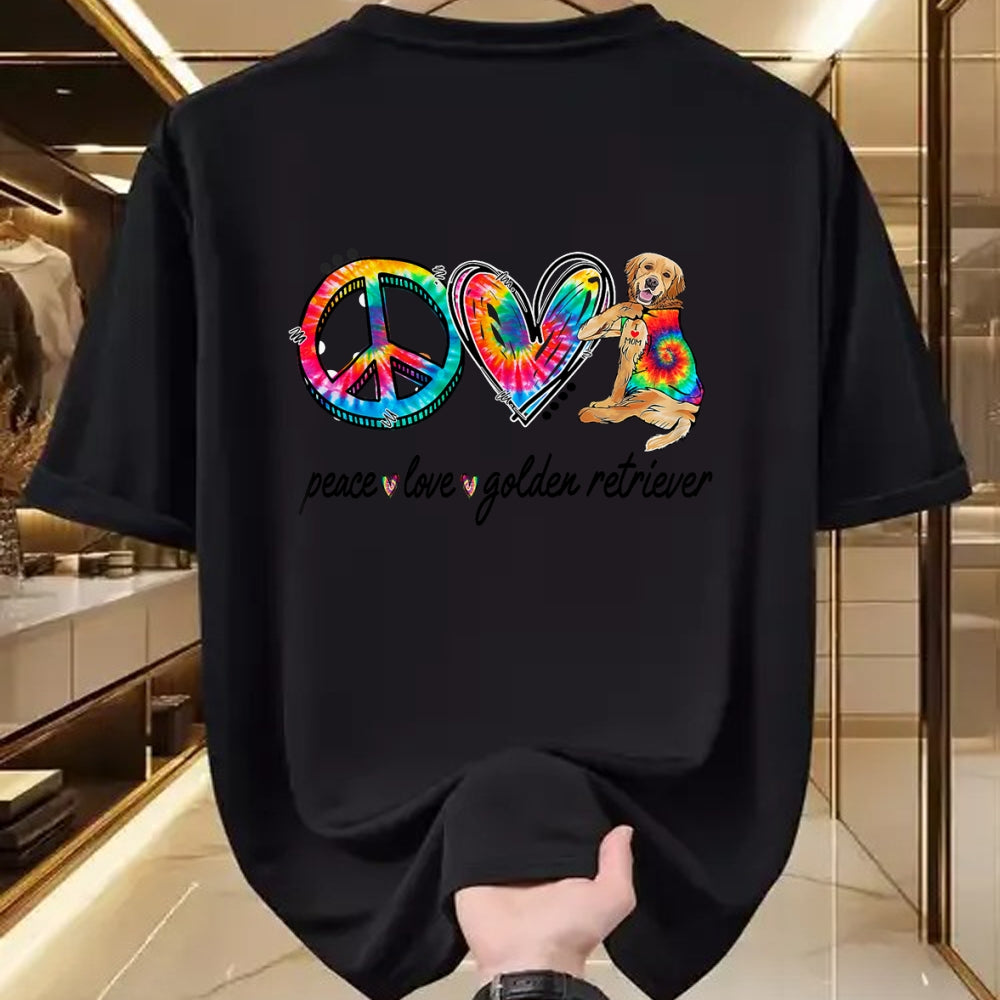 Dog Love Shirt, Dog Lover Gift T-Shirt/Hoodie/Sweatshirt HLT00 - Peace Love Golden Retriever Tie Dye Rainbow Dog Lover T-Shirt