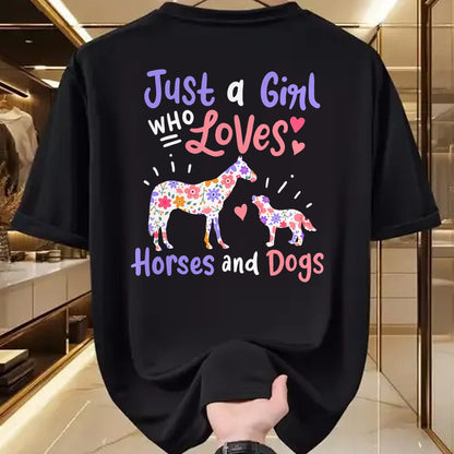Dog Love Shirt, Dog Lover Gift T-Shirt/Hoodie/Sweatshirt HLT00 - Horse Dog Just A Girl Who Loves Horses And Dogs Gift T-Shirt