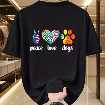 Dog Love Shirt, Dog Lover Gift T-Shirt/Hoodie/Sweatshirt HLT00 - Peace Love Dogs Paws Tie Dye Rainbow Animal Rescue Long Sleeve T-Shirt