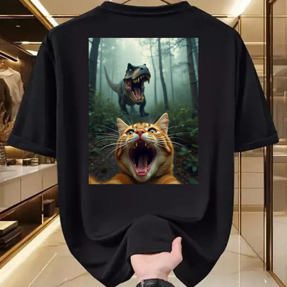 Best Dinosaur Lover Shirt, Funny Dinosaur UnisexT-Shirt/Hoodie/Sweatshirt HLT00 -Cat Selfie with T-Rex Dinosaur T-Shirt, Men, Black, 3X-Large