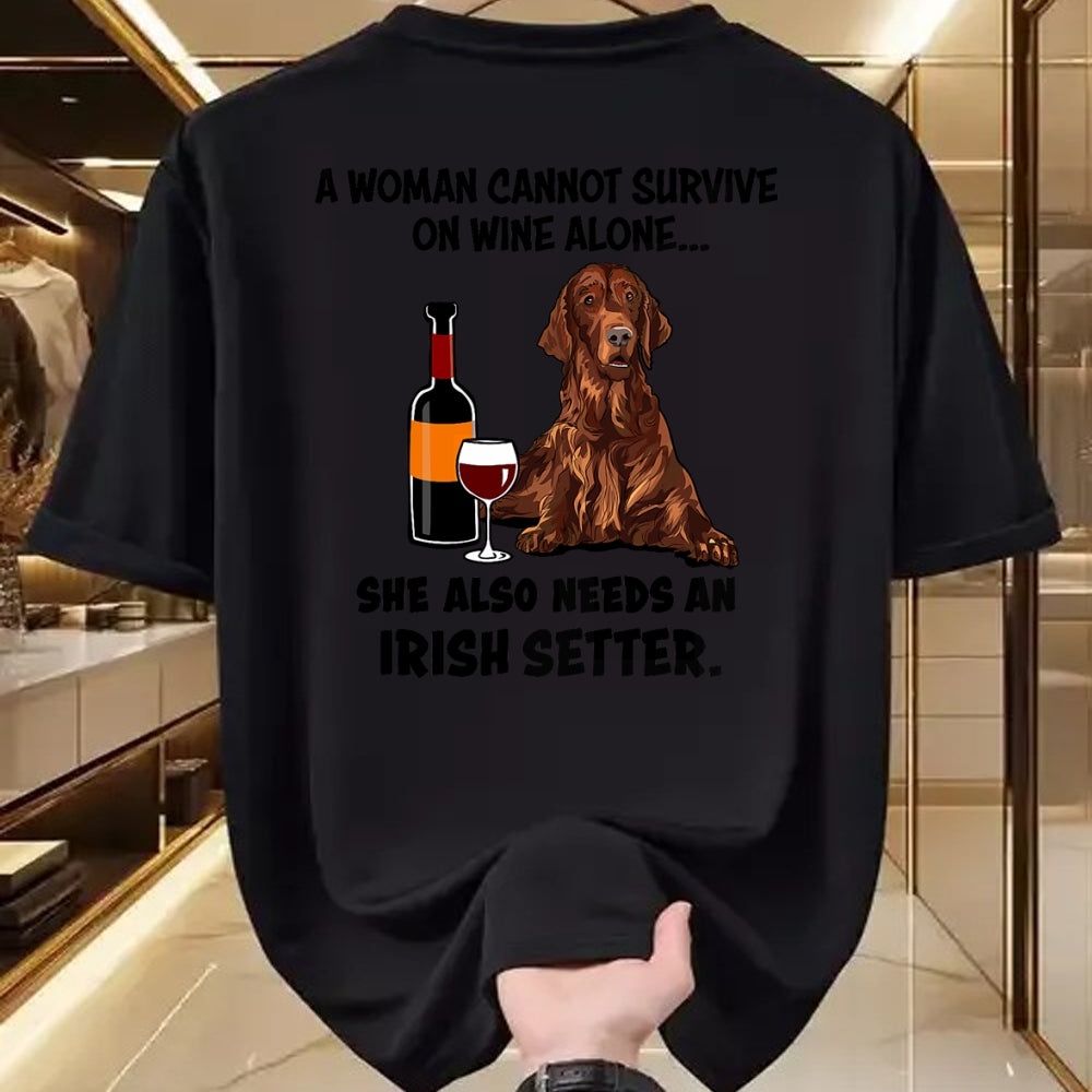 Dog Love Shirt, Dog Lover Gift T-Shirt/Hoodie/Sweatshirt HLT00 - Funny Irish Setter & Wine Lover Dog Mom Surprise T-Shirt