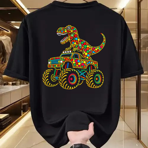 Best Dinosaur Lover Shirt, Funny Dinosaur UnisexT-Shirt/Hoodie/Sweatshirt HLT00 - Colorful Polka Dot Dinosaur Riding Monster Truck Toddler Boy T-Shirt