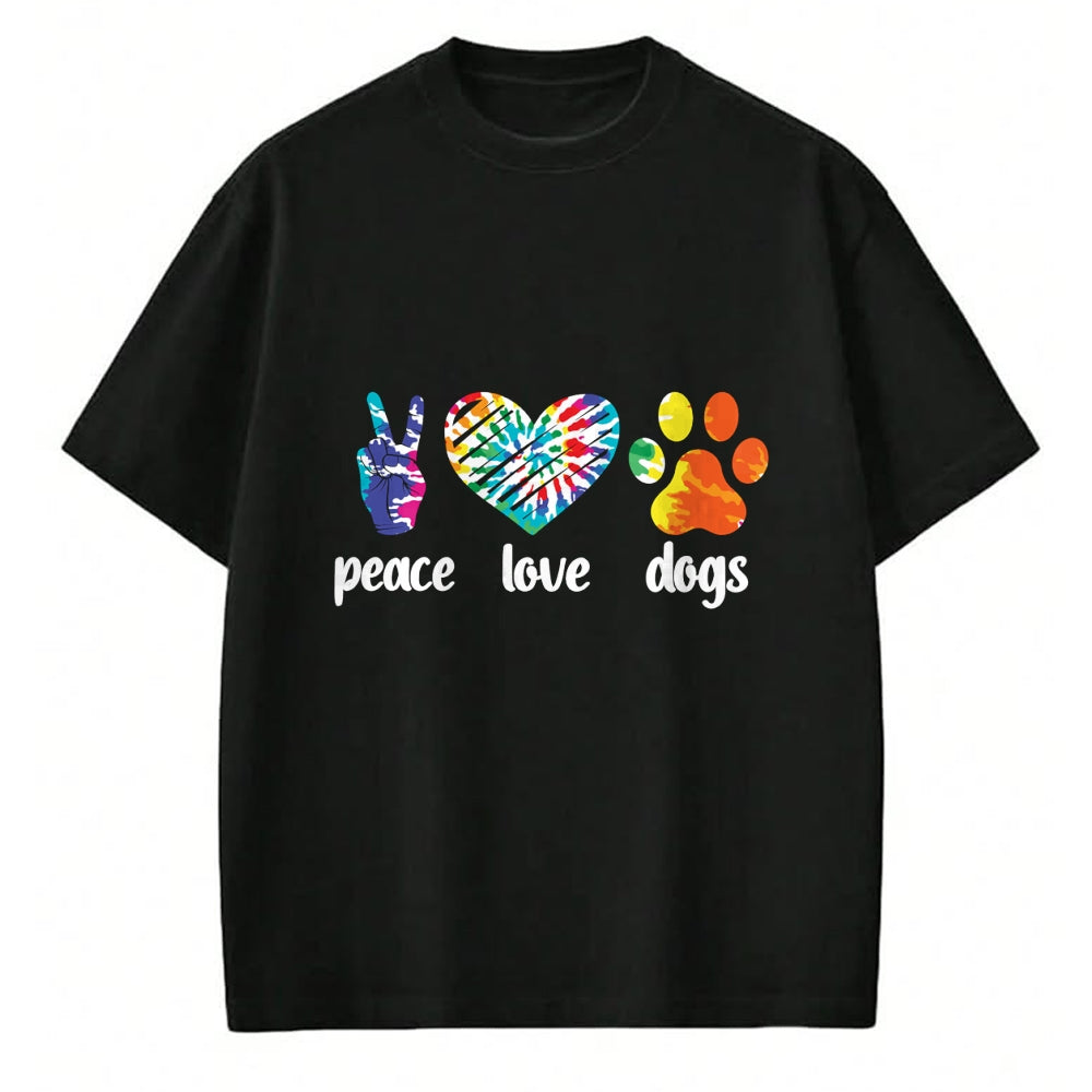 Dog Love Shirt, Dog Lover Gift T-Shirt/Hoodie/Sweatshirt HLT00 - Peace Love Dogs Paws Tie Dye Rainbow Animal Rescue Long Sleeve T-Shirt