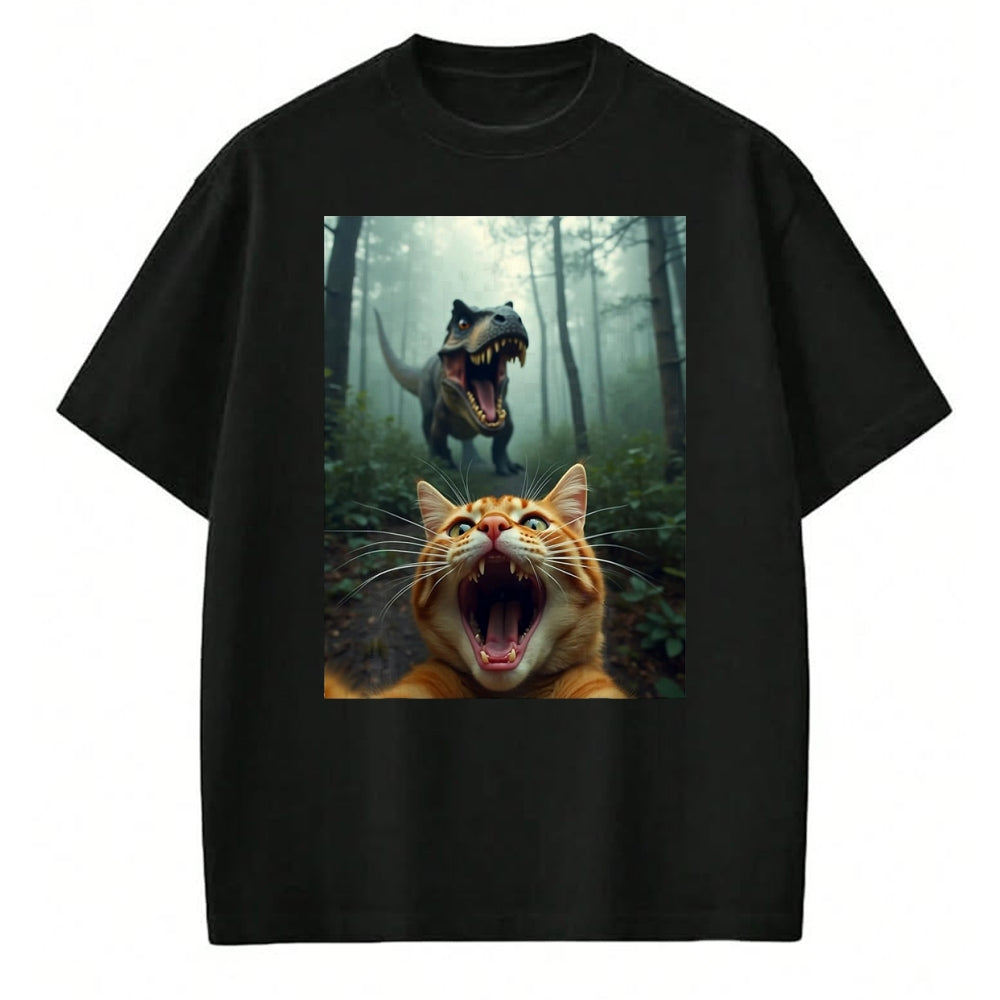 Best Dinosaur Lover Shirt, Funny Dinosaur UnisexT-Shirt/Hoodie/Sweatshirt HLT00 -Cat Selfie with T-Rex Dinosaur T-Shirt, Men, Black, 3X-Large