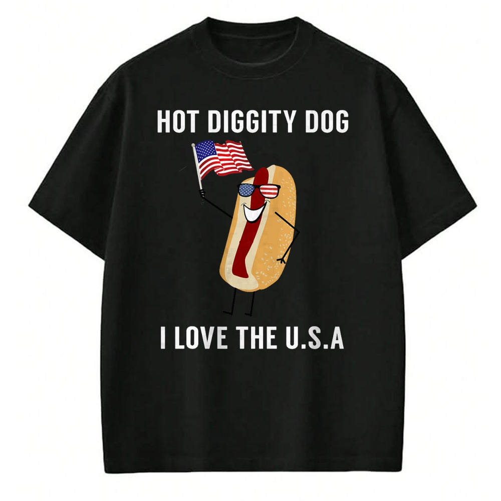 Dog Love Shirt, Dog Lover Gift T-Shirt/Hoodie/Sweatshirt HLT00 - Hot Diggity Dog I Love USA - Funny Fourth of July T-Shirt