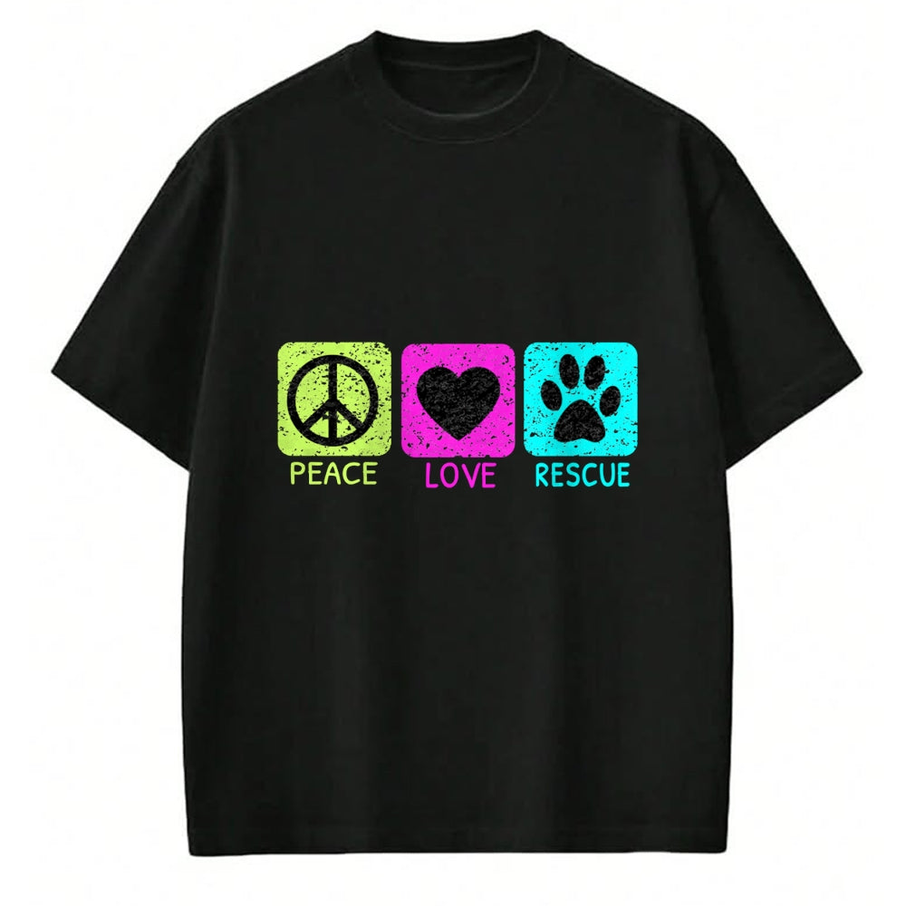 Dog Love Shirt, Dog Lover Gift T-Shirt/Hoodie/Sweatshirt HLT00 - Peace Love Rescue Dogs Distressed Graphic Animal Lovers Long Sleeve T-Shirt