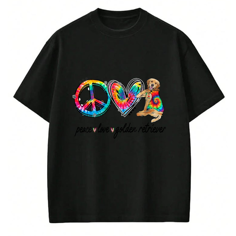 Dog Love Shirt, Dog Lover Gift T-Shirt/Hoodie/Sweatshirt HLT00 - Peace Love Golden Retriever Tie Dye Rainbow Dog Lover T-Shirt