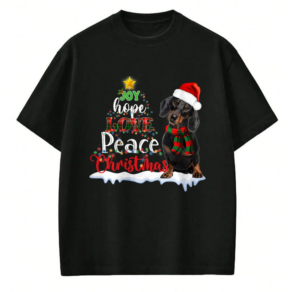 Dog Love Shirt, Dog Lover Gift T-Shirt/Hoodie/Sweatshirt HLT00 - Cute Dachshund Joy Hope Love Peace Christmas Xmas Wiener Dog T-Shirt