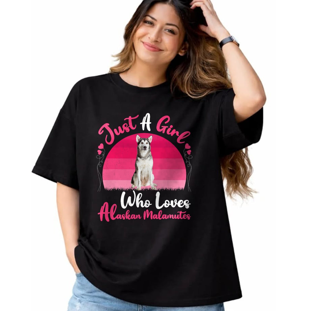 Dog Love Shirt, Dog Lover Gift T-Shirt/Hoodie/Sweatshirt HLT00 - Vintage Dog Lover Just A Girl Who Loves Alaskan Malamutes T-Shirt