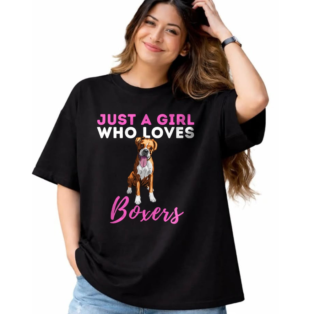 Dog Love Shirt, Dog Lover Gift T-Shirt/Hoodie/Sweatshirt HLT00 - Just A Girl Who Loves Boxers - Cute German Boxer Dog Owner T-Shirt