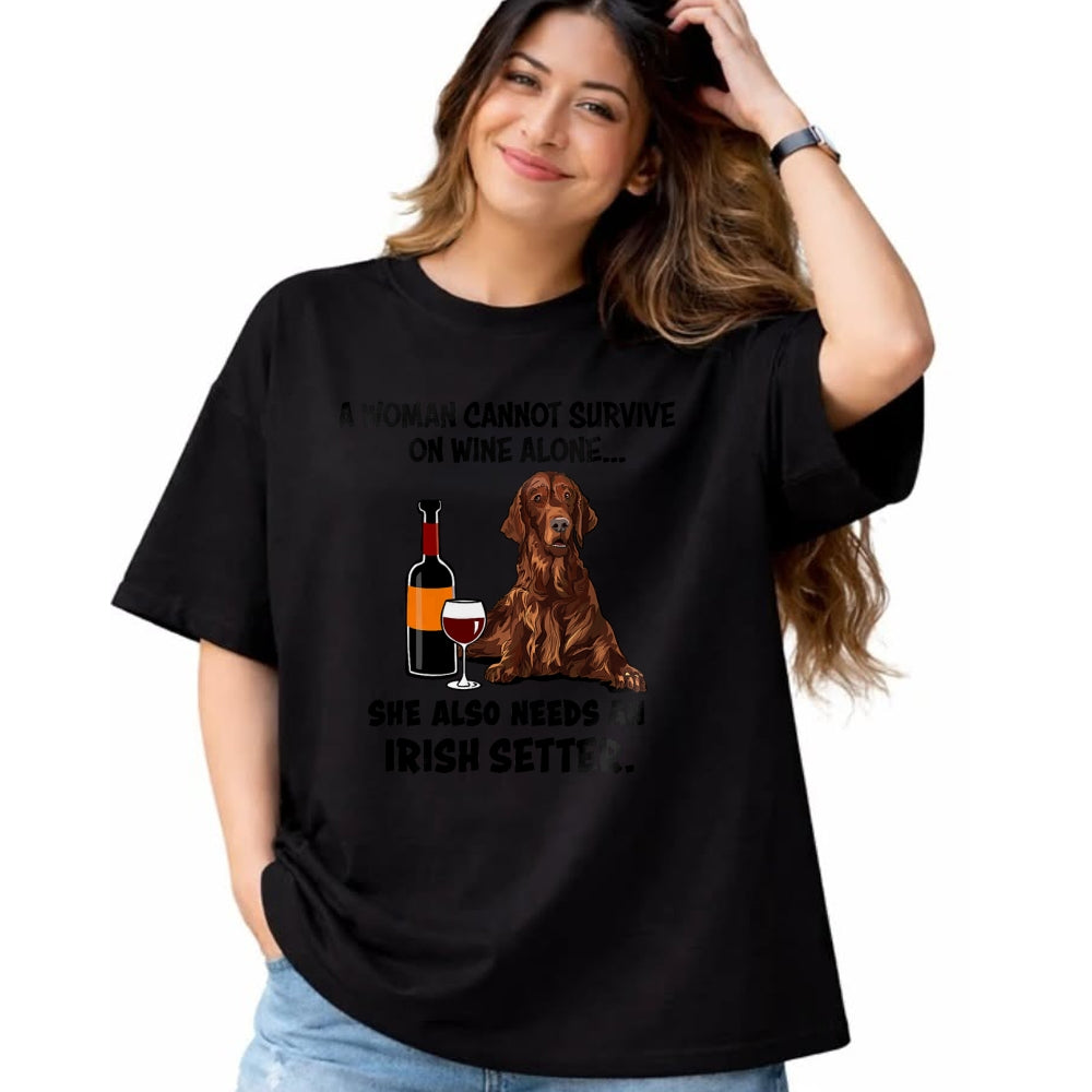 Dog Love Shirt, Dog Lover Gift T-Shirt/Hoodie/Sweatshirt HLT00 - Funny Irish Setter & Wine Lover Dog Mom Surprise T-Shirt