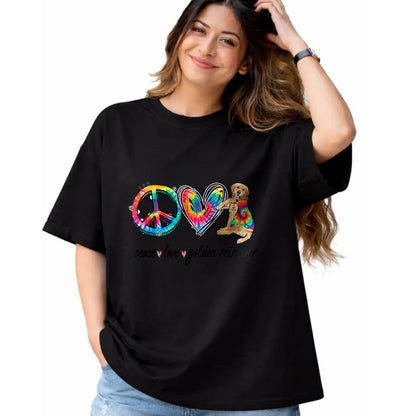 Dog Love Shirt, Dog Lover Gift T-Shirt/Hoodie/Sweatshirt HLT00 - Peace Love Golden Retriever Tie Dye Rainbow Dog Lover T-Shirt