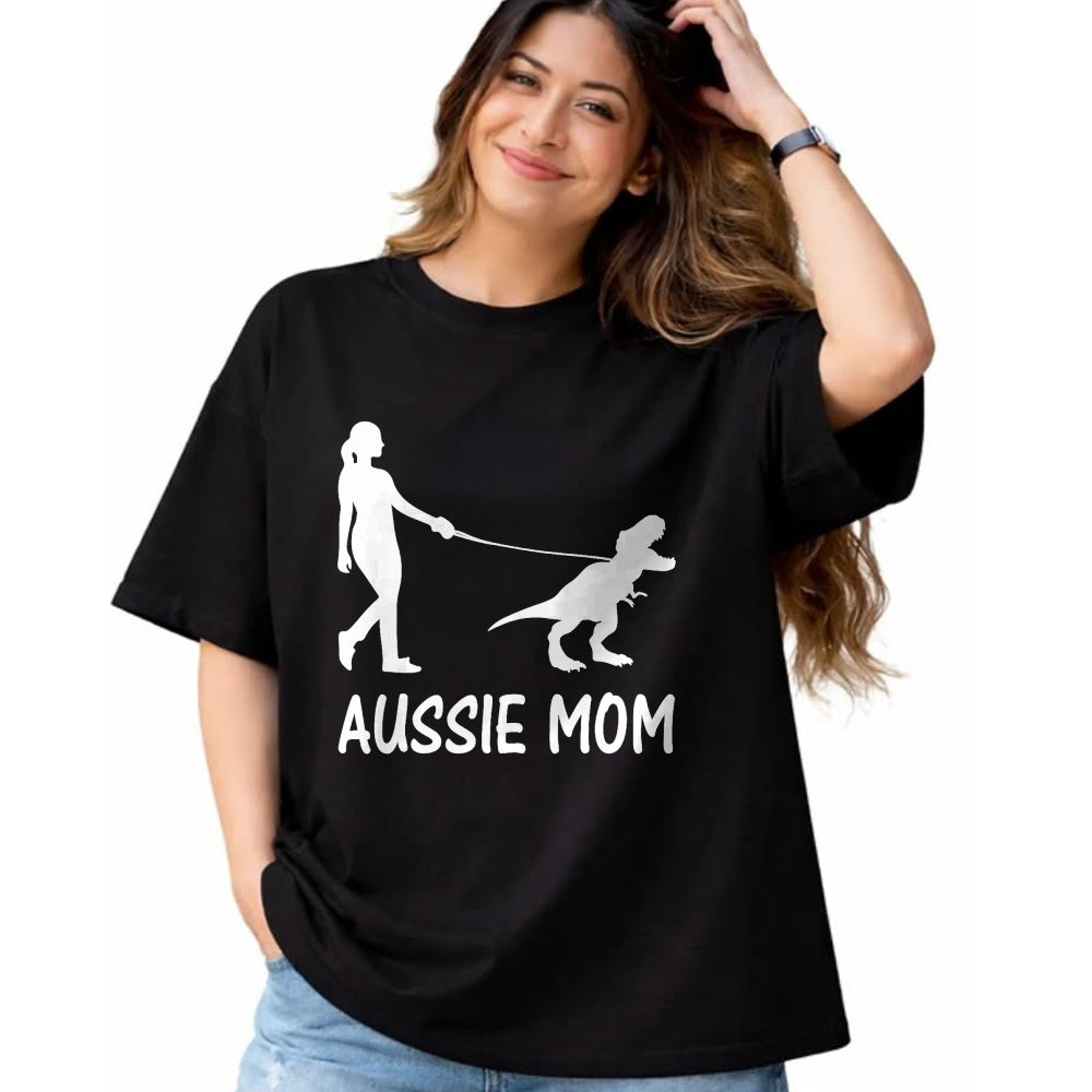 Dog Love Shirt, Dog Lover Gift T-Shirt/Hoodie/Sweatshirt HLT00 - Aussie Mom Australian Shepherd Dog Dinosaur Women Mother T-Shirt