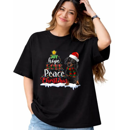 Dog Love Shirt, Dog Lover Gift T-Shirt/Hoodie/Sweatshirt HLT00 - Cute Dachshund Joy Hope Love Peace Christmas Xmas Wiener Dog T-Shirt