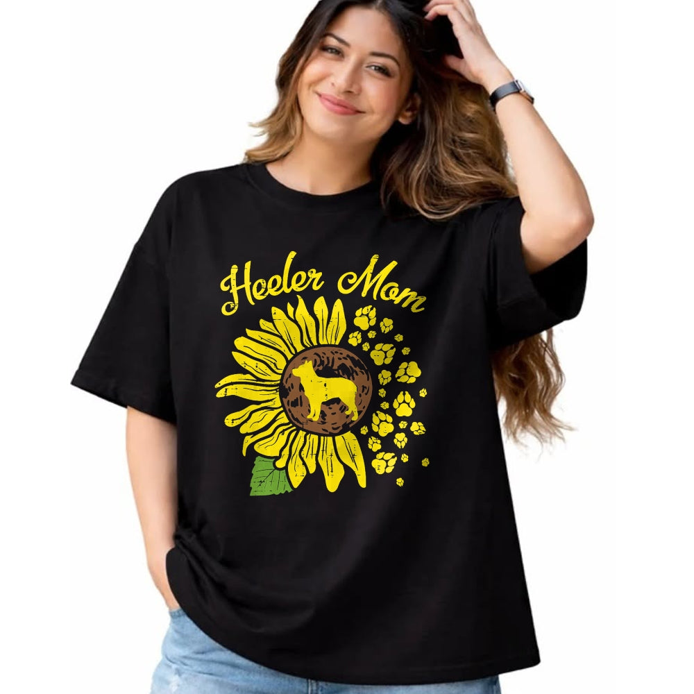 Dog Love Shirt, Dog Lover Gift T-Shirt/Hoodie/Sweatshirt HLT00 - Heeler Mom Sunflower Paw Blue Red Australian Cattle Dog Gift T-Shirt