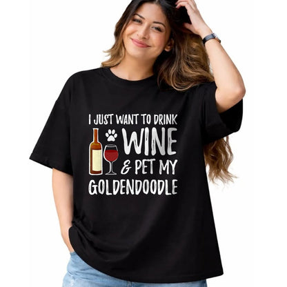 Dog Love Shirt, Dog Lover Gift T-Shirt/Hoodie/Sweatshirt HLT00 - Wine and Goldendoodle T-Shirt for Goldendoodle Dog Mom T-Shirt