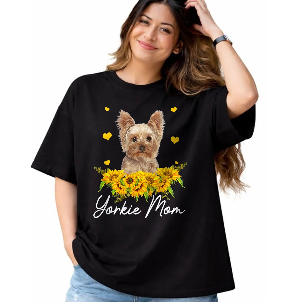 Dog Love Shirt, Dog Lover Gift T-Shirt/Hoodie/Sweatshirt HLT00 - Womens Sunflower Yorkie Mom Dog Lover T-Shirt