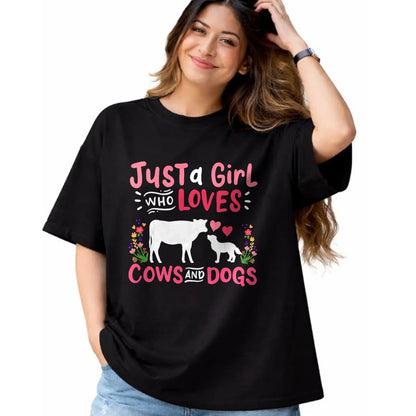 Dog Love Shirt, Dog Lover Gift T-Shirt/Hoodie/Sweatshirt HLT00 - Cow Lover Gift Just a Girl Who Loves Cows and Dogs Farmer T-Shirt