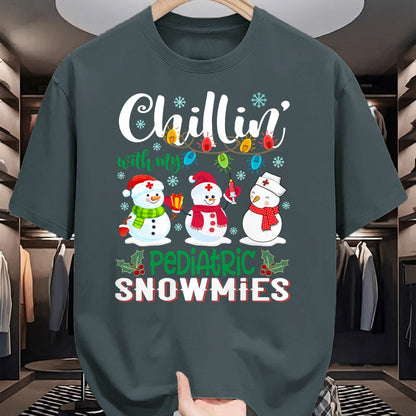 Funny Nurse Shirt, Nurse Unisex T-Shirt/Hoodie/Sweatshirt HLT00 - Chillin With My Pediatric Snowmies Nurse Light Christmas T-Shirt