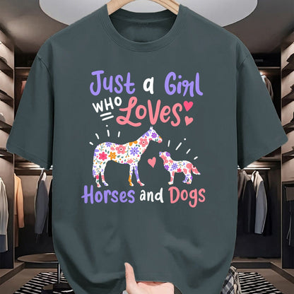 Dog Love Shirt, Dog Lover Gift T-Shirt/Hoodie/Sweatshirt HLT00 - Horse Dog Just A Girl Who Loves Horses And Dogs Gift T-Shirt