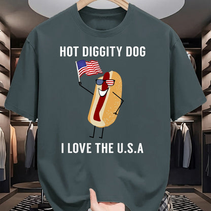 Dog Love Shirt, Dog Lover Gift T-Shirt/Hoodie/Sweatshirt HLT00 - Hot Diggity Dog I Love USA - Funny Fourth of July T-Shirt