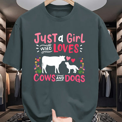 Dog Love Shirt, Dog Lover Gift T-Shirt/Hoodie/Sweatshirt HLT00 - Cow Lover Gift Just a Girl Who Loves Cows and Dogs Farmer T-Shirt