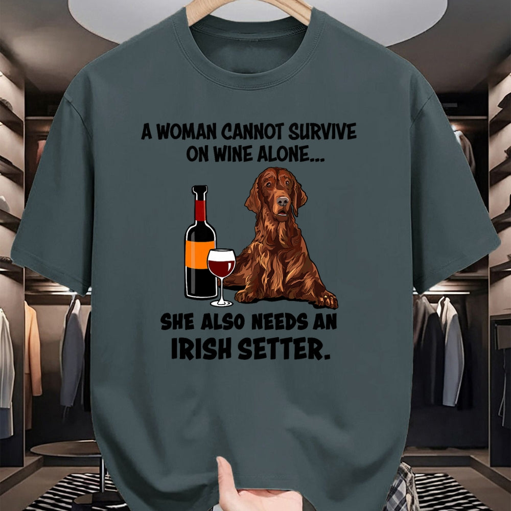 Dog Love Shirt, Dog Lover Gift T-Shirt/Hoodie/Sweatshirt HLT00 - Funny Irish Setter & Wine Lover Dog Mom Surprise T-Shirt