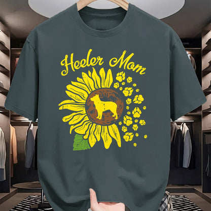 Dog Love Shirt, Dog Lover Gift T-Shirt/Hoodie/Sweatshirt HLT00 - Heeler Mom Sunflower Paw Blue Red Australian Cattle Dog Gift T-Shirt
