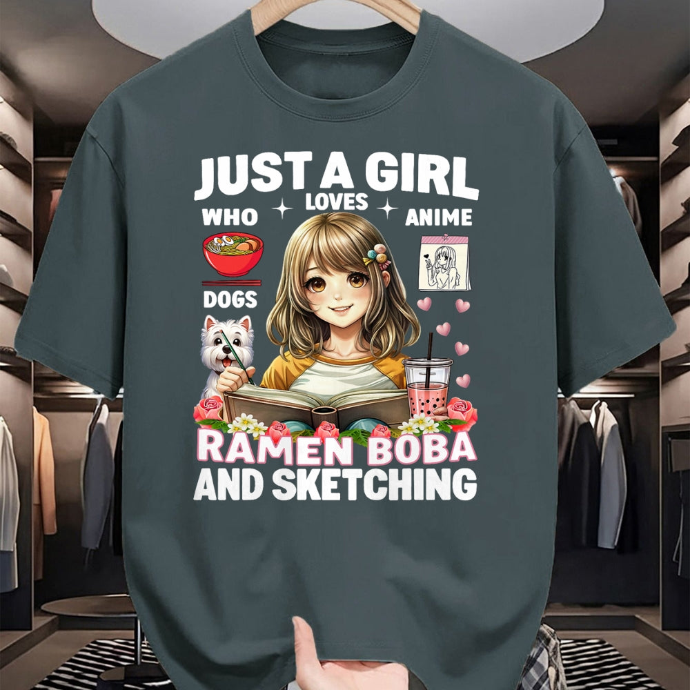Dog Love Shirt, Dog Lover Gift T-Shirt/Hoodie/Sweatshirt HLT00 - Just A Girl Who Loves Anime Ramen Dogs Boba And Sketching T-Shirt