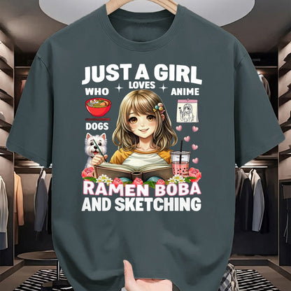 Dog Love Shirt, Dog Lover Gift T-Shirt/Hoodie/Sweatshirt HLT00 - Just A Girl Who Loves Anime Ramen Dogs Boba And Sketching T-Shirt
