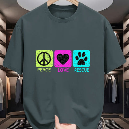Dog Love Shirt, Dog Lover Gift T-Shirt/Hoodie/Sweatshirt HLT00 - Peace Love Rescue Dogs Distressed Graphic Animal Lovers Long Sleeve T-Shirt
