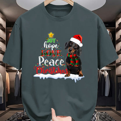 Dog Love Shirt, Dog Lover Gift T-Shirt/Hoodie/Sweatshirt HLT00 - Cute Dachshund Joy Hope Love Peace Christmas Xmas Wiener Dog T-Shirt