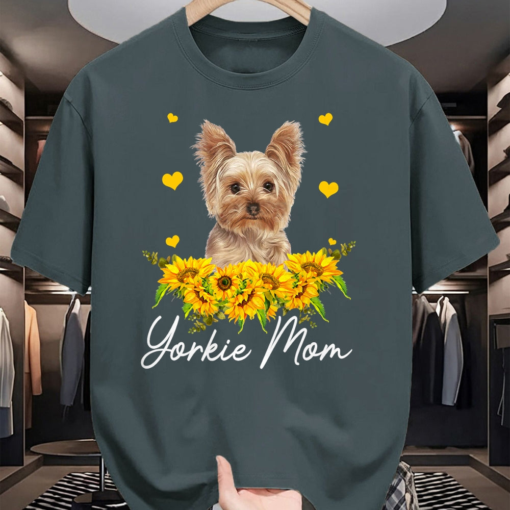 Dog Love Shirt, Dog Lover Gift T-Shirt/Hoodie/Sweatshirt HLT00 - Womens Sunflower Yorkie Mom Dog Lover T-Shirt