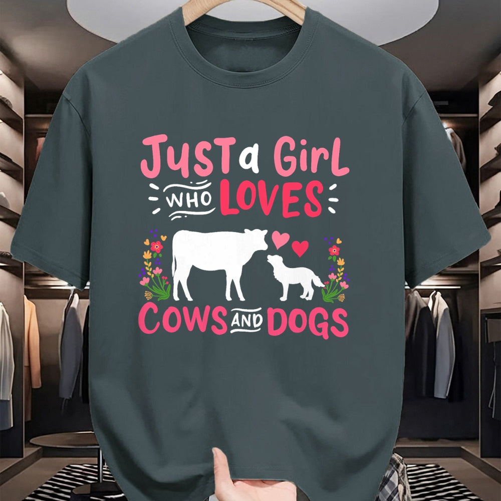 Dog Love Shirt, Dog Lover Gift T-Shirt/Hoodie/Sweatshirt HLT00 - Cow Lover Gift Just a Girl Who Loves Cows and Dogs Farmer T-Shirt