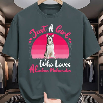 Dog Love Shirt, Dog Lover Gift T-Shirt/Hoodie/Sweatshirt HLT00 - Vintage Dog Lover Just A Girl Who Loves Alaskan Malamutes T-Shirt